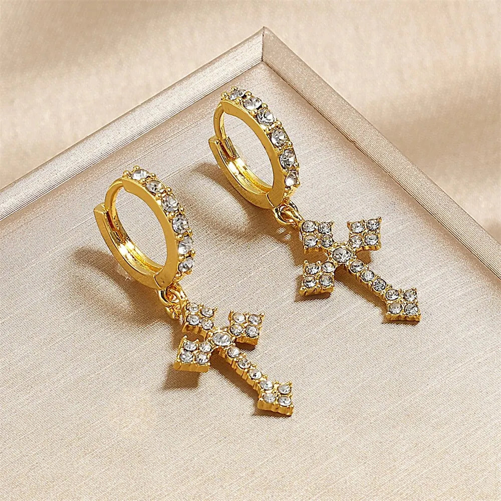 Classic Cross Point-Drill Crystal Replaceable Exquisite White Color Earrings For Women Men Hiphop Party Jewelry Gifts