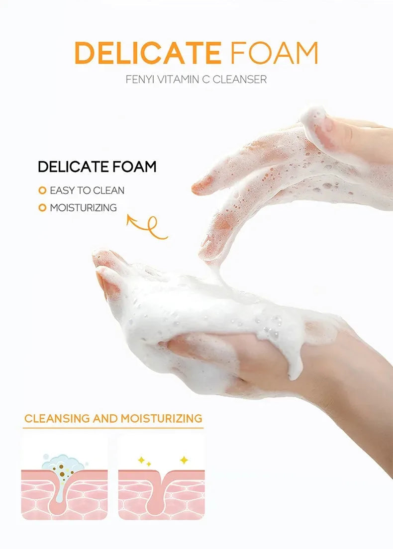 Vitamin C Facial Cleanser Skin Deep Cleansing Moisturizing Blackhead Removal skincare Face Wash Foam Face Cleanser Skin Care Halalzen