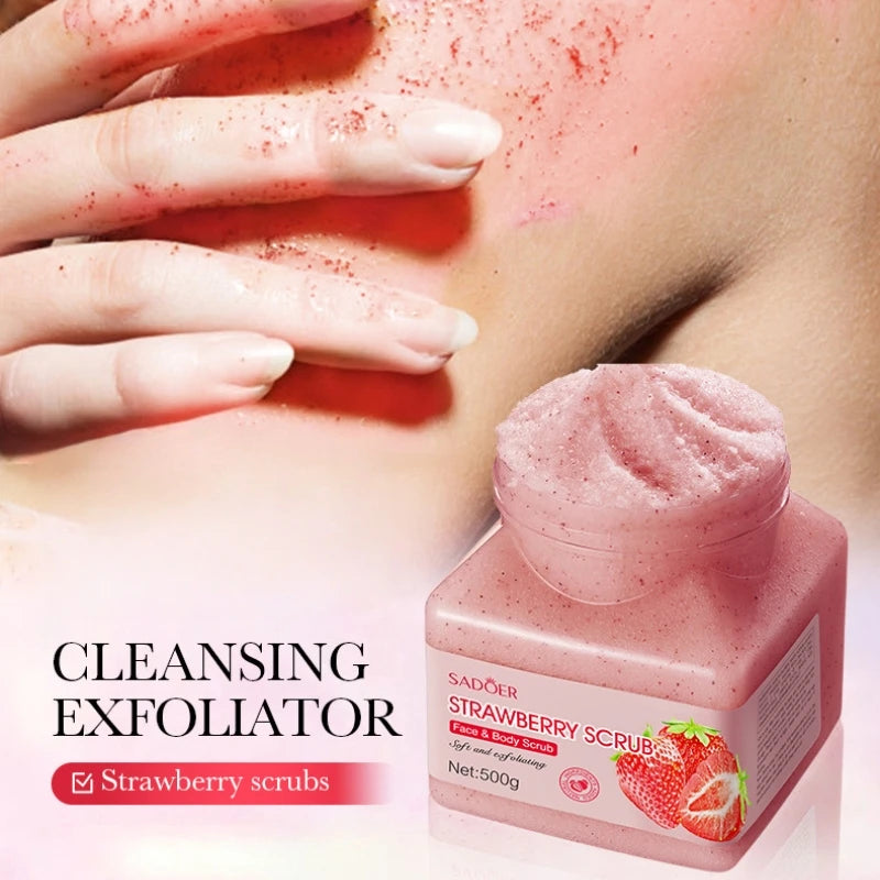 500g Strawberry Exfoliating Skin Cleansing Scrub, Hypoallergenic and Alcohol-Free, Gently Rubs the Skin to Physically Exfoliate, Provides Gentle Deep Cleansing, Suitable for Creating a Radiant Light Beige Complexion, Moisturi