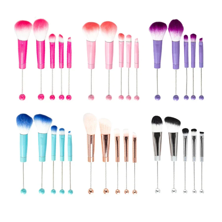 5pcs Beadable Makeup Brushes Unique Brushes Silicone Beads DIY Makeup Cosmetic Brushes Beaded Brushes Kit For DIY Halalzen