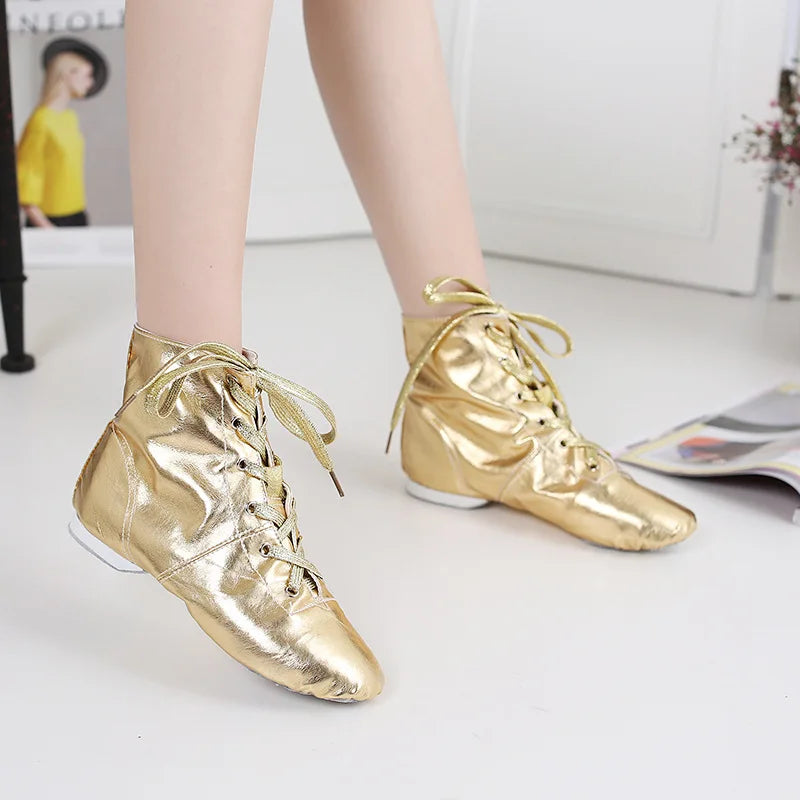 Kid Dance Shoe HighTop Adult Dance Shoe Fashion Jazz Boot Shiny Soft Sole Dance Shoe Parent-child Ballet Shoes Performance Shoes