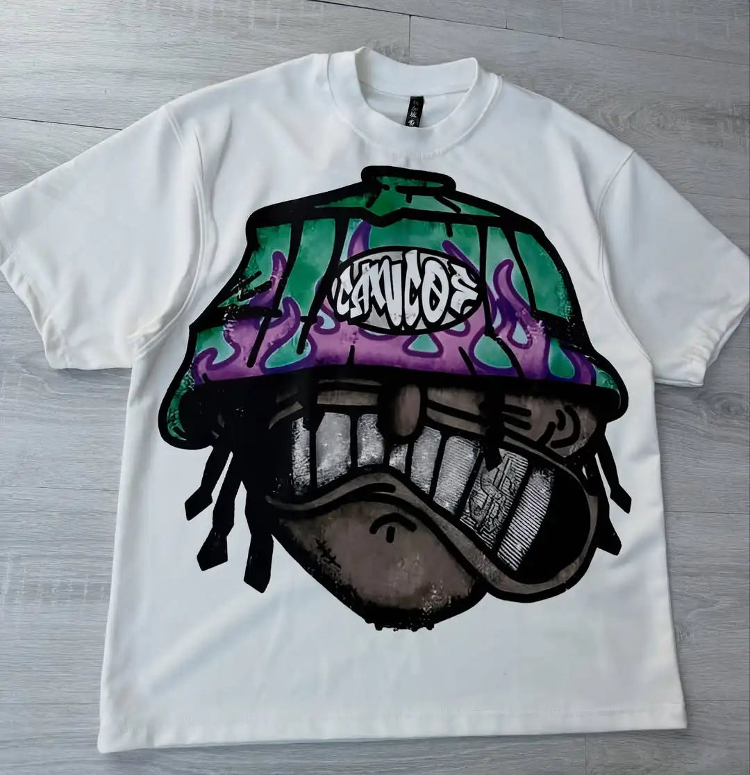Y2k Harajuku streetwear men and women short sleeved fashion new cartoon print design shirt retro hip-hop trend oversized T-shirt