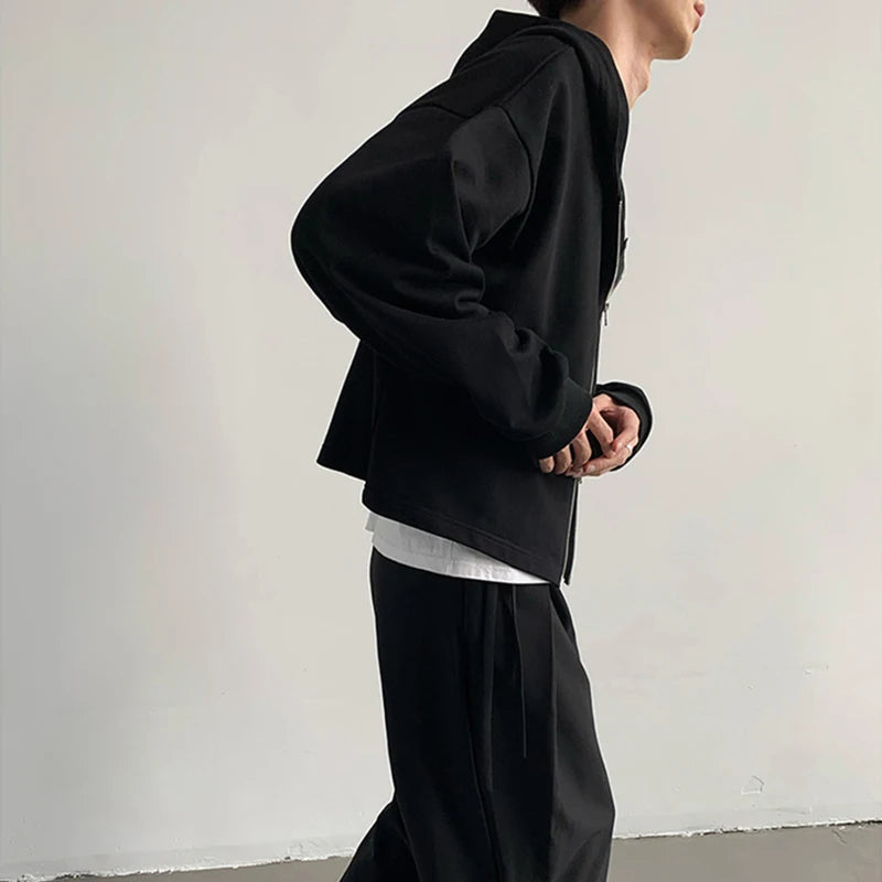 Autumn Korean Fashion Zip Hooded Sweatshirts Men Long Sleeve Y2K Vintage Hoodies Basic Crop Tops Loose Streetwear Hoody Jacket