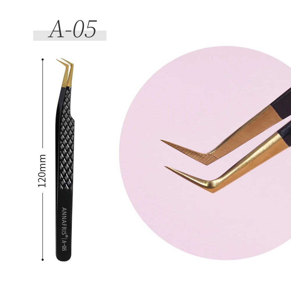 ANNAFRIS High-end Fiber Tip Lash Tweezers Stainless Steel Straight Head Curved Tip Eyelash Extension Tweezer Makeup Tools