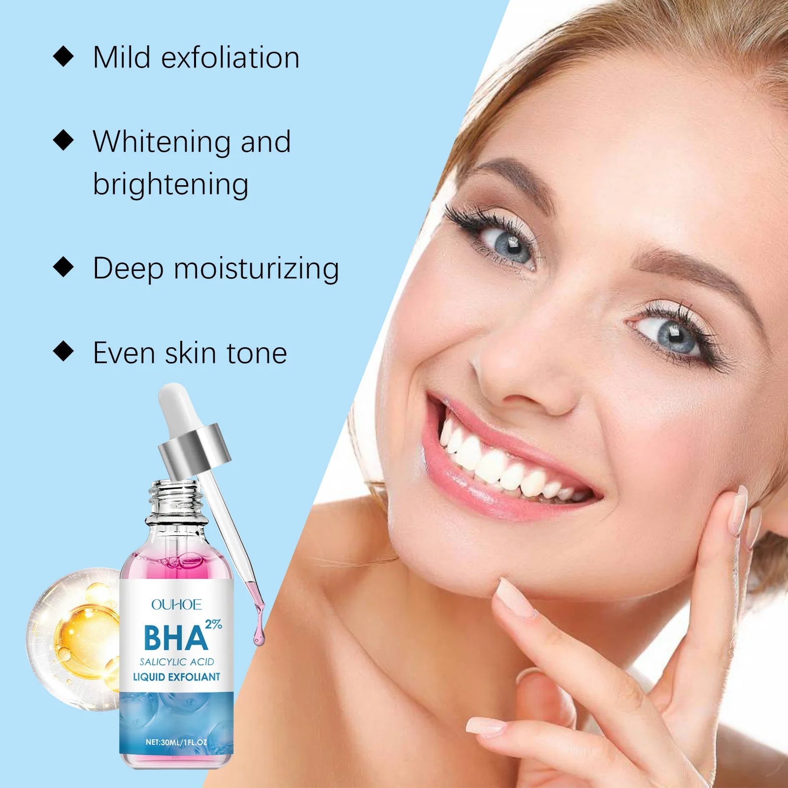 BHA Face Serum Exfoliating Whitening Soft Dead Skin Remove Dullness Repairing Oil Control Exfoliation Brightening Facial Serum Halalzen