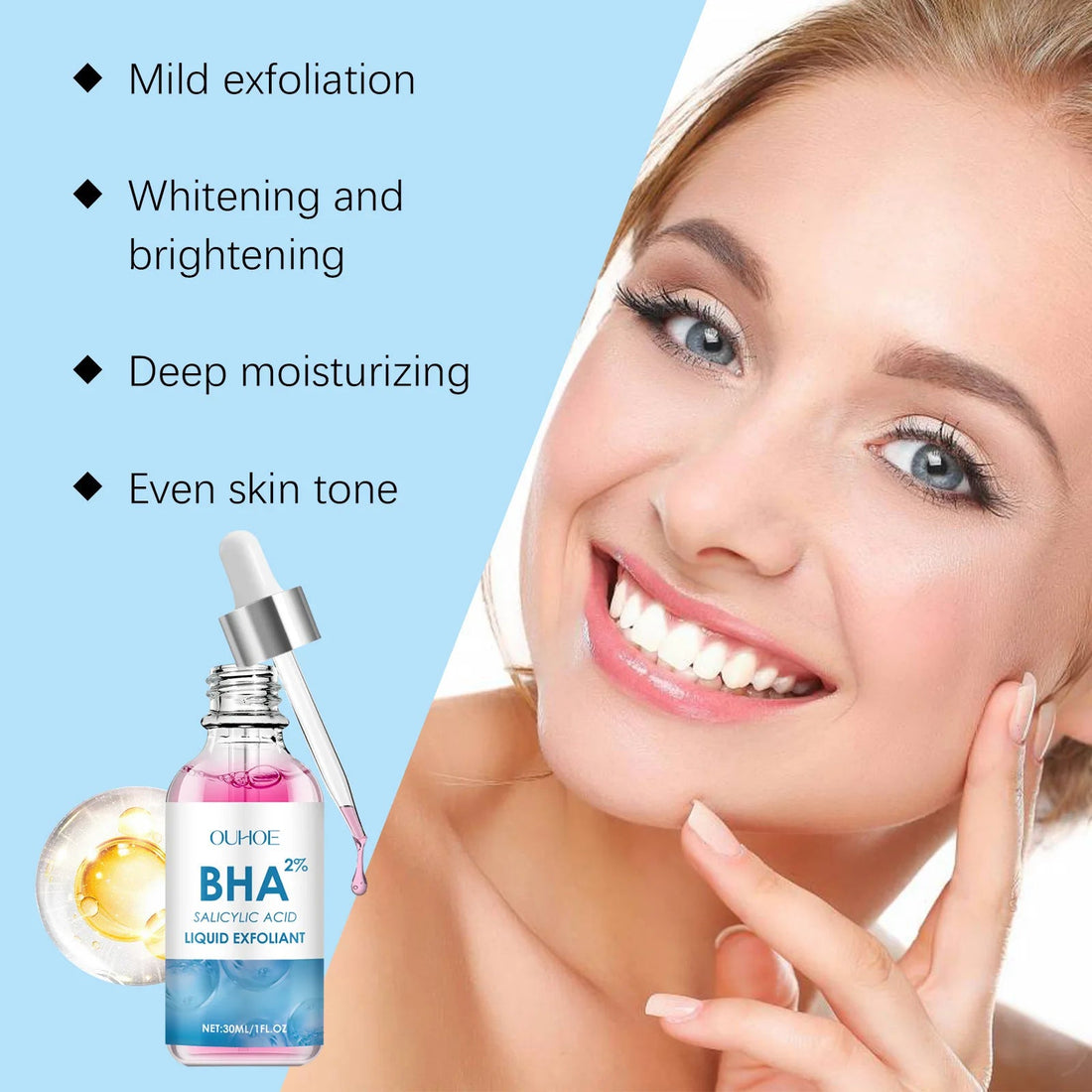 BHA Face Serum Exfoliating Whitening Soft Dead Skin Remove Dullness Repairing Oil Control Exfoliation Brightening Facial Serum Halalzen