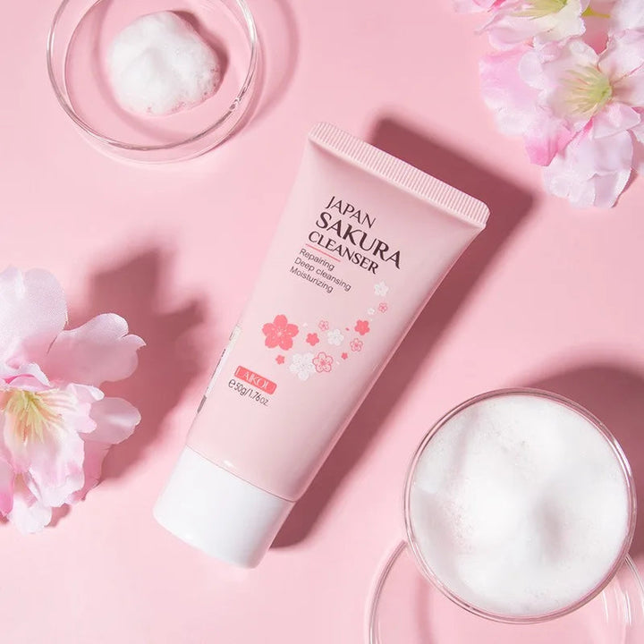 Sakura Cleanser Rich Foam Deep Clean Remove Grease Improve Oily Face Wash Cream Gentle Moisturizing Remove Blackhead Cleanser Halalzen