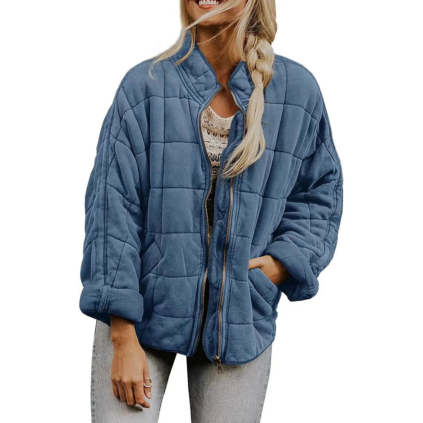 Women Casual Cotton Jacket Solid Color Loose Zipper Jacket With Pocket Autumn Winter Warm Coat Fashion High Street Outerwear