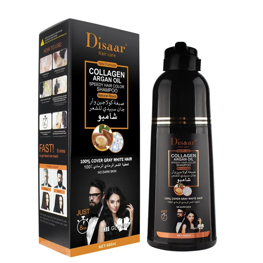 DISAAR 400ML Cover Grey Hair Morocco Argan Oil Care Fast Magic Black Hair Shampoo Dye Repair Damaged Improve Split Hair Rough