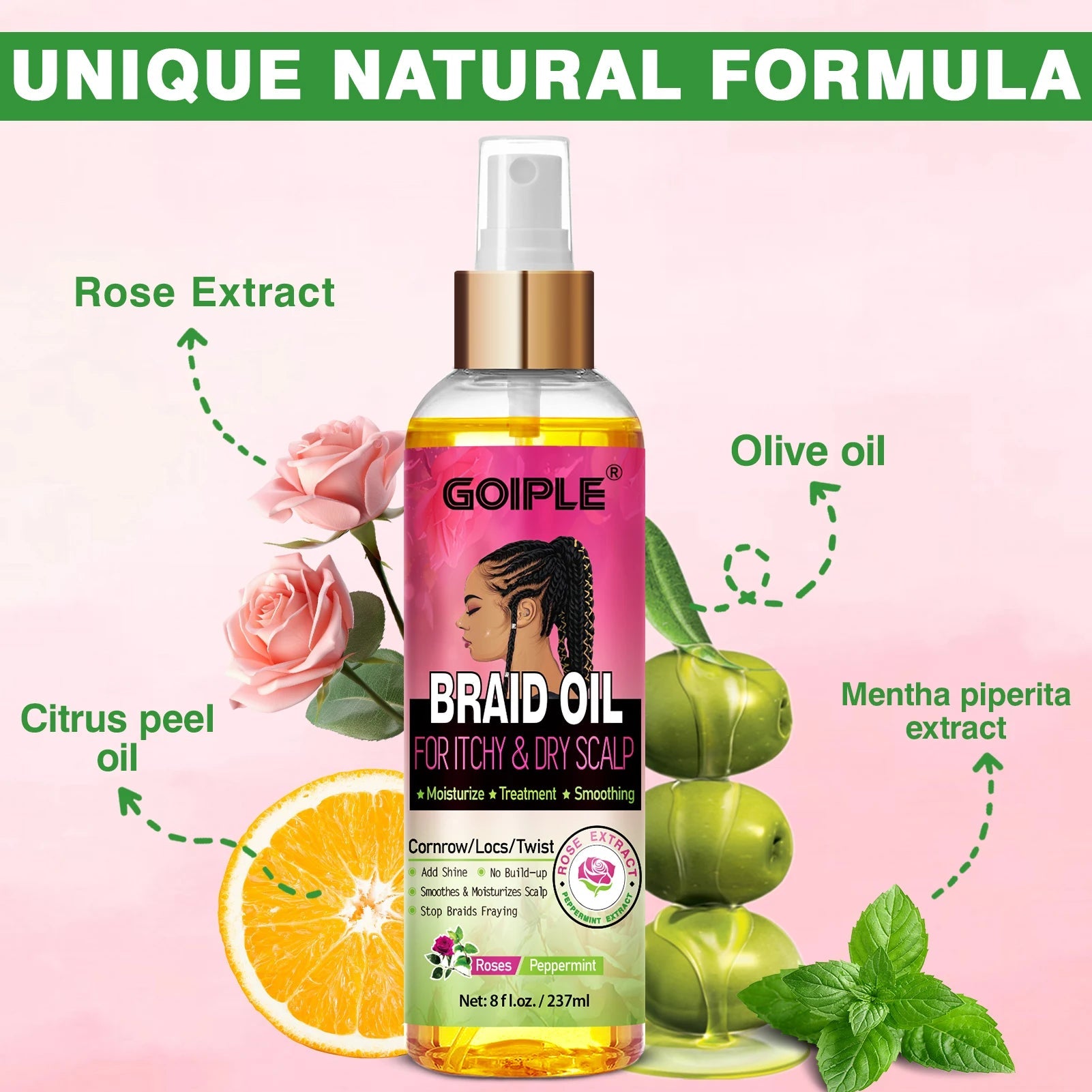 GOIPLE Natural Rose Extract Braid Oil For Itchy Dry Scalp Cornrow Locs Twist Add Shine Smoothes Moisturizes Hair Care Oil Halalzen