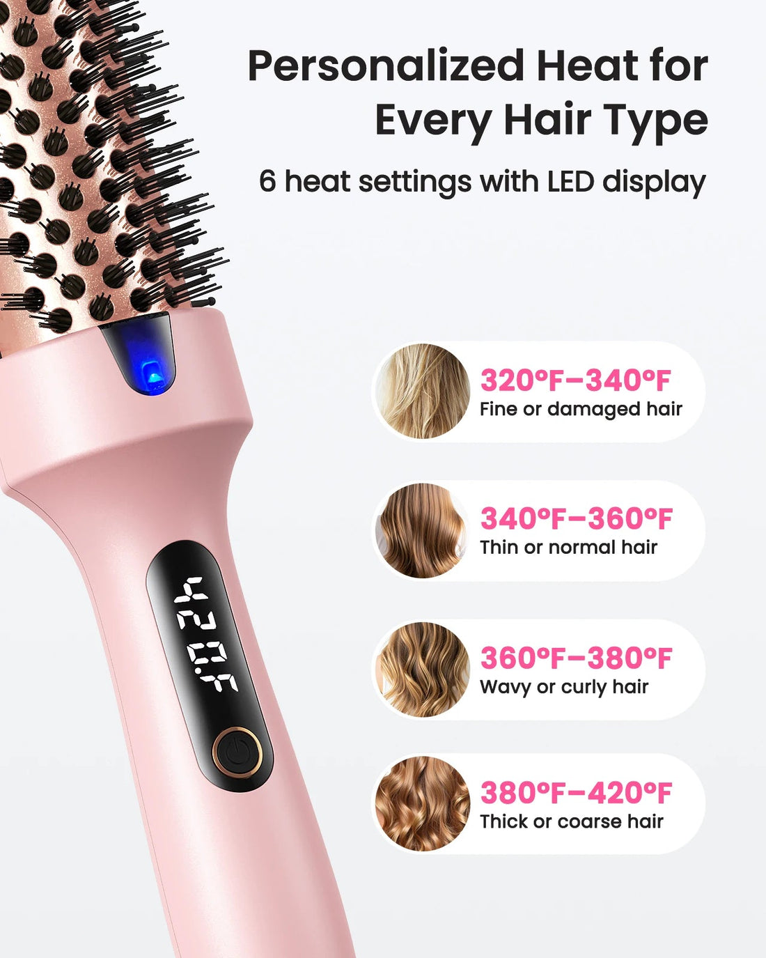 Thermal Brush Blowout Boost 1.5 inch Heated Round Brush for Blowout Look Dual Voltage Negative Ion Technology 6 Temperature Mode Halalzen
