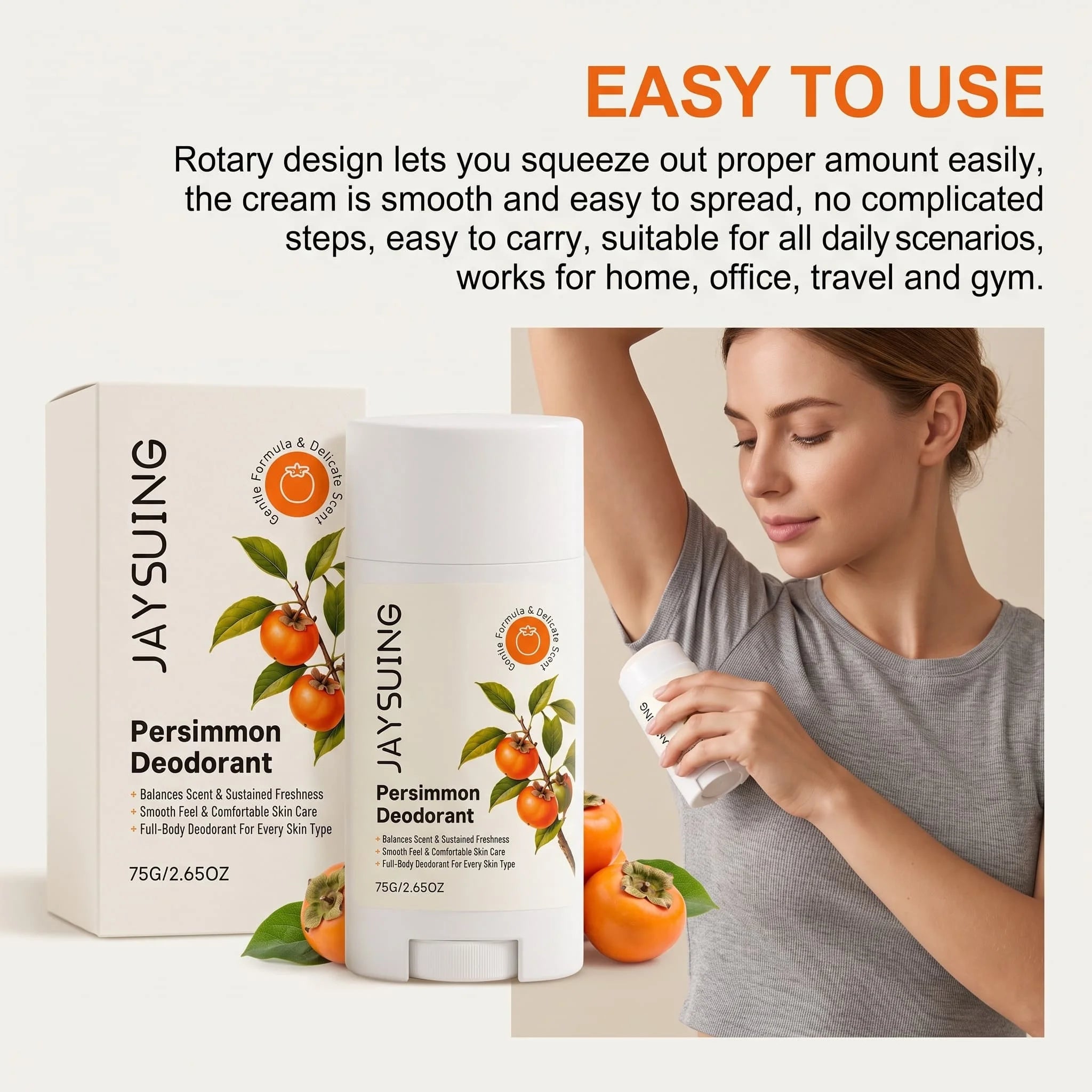 Persimmon Extract Underarm Deodorant Cream Stick Body Odor Neutralizer Soothing Underarm Care For Bad Smell Sweat Odor Removal