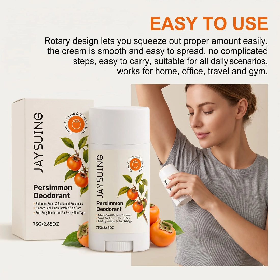 Persimmon Extract Underarm Deodorant Cream Stick Body Odor Neutralizer Soothing Underarm Care For Bad Smell Sweat Odor Removal