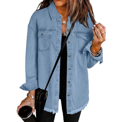 Jean Cardigans Women Fashion Washed Denim Shirt Jacket Autumn And Winter Personality Street Ruffled Denim Jacket For Women