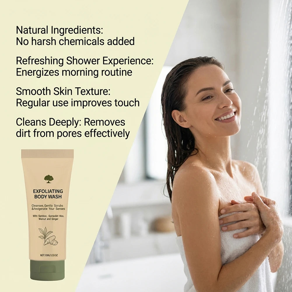 100g Exfoliating Body Wash,Natural Bamboo-Ginger Exfoliating Body Wash Deep Cleansing Odor Control Body Wash For Body Care