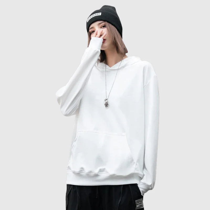 white Hoodies men women Autumn Long Sleeve Pullover Tops Casual Pocket Hoodies Unisex Outer Loose Sport Wear