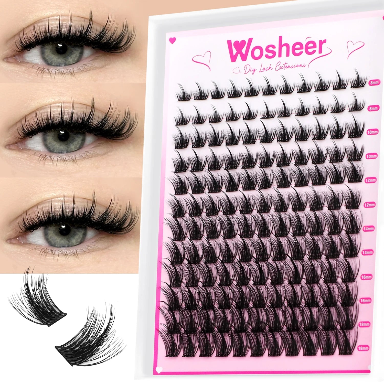 WOSHEER Lashes Clusters Cat Eyelashes Wispy Individual Lashes Extensions Volume Thick Clusters Lashes DIY At Home Halalzen