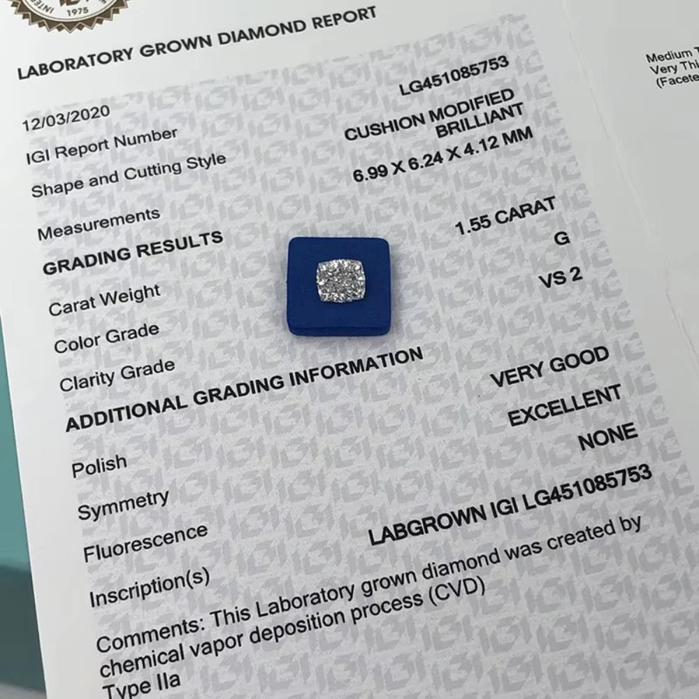 Messi Jewelry With IGI Certificate Lab Grown Diamonds Cushion HPHT CVD 1ct 1.5ct 2ct 3ct 5ct Laboratory Diamond Wholesales