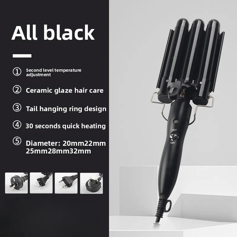 Professional Triple Barrel Hair Curler Ceramic Tourmaline Technology Fast Heating Anti Scalding Hair Styler Long Lasting Waves Halalzen