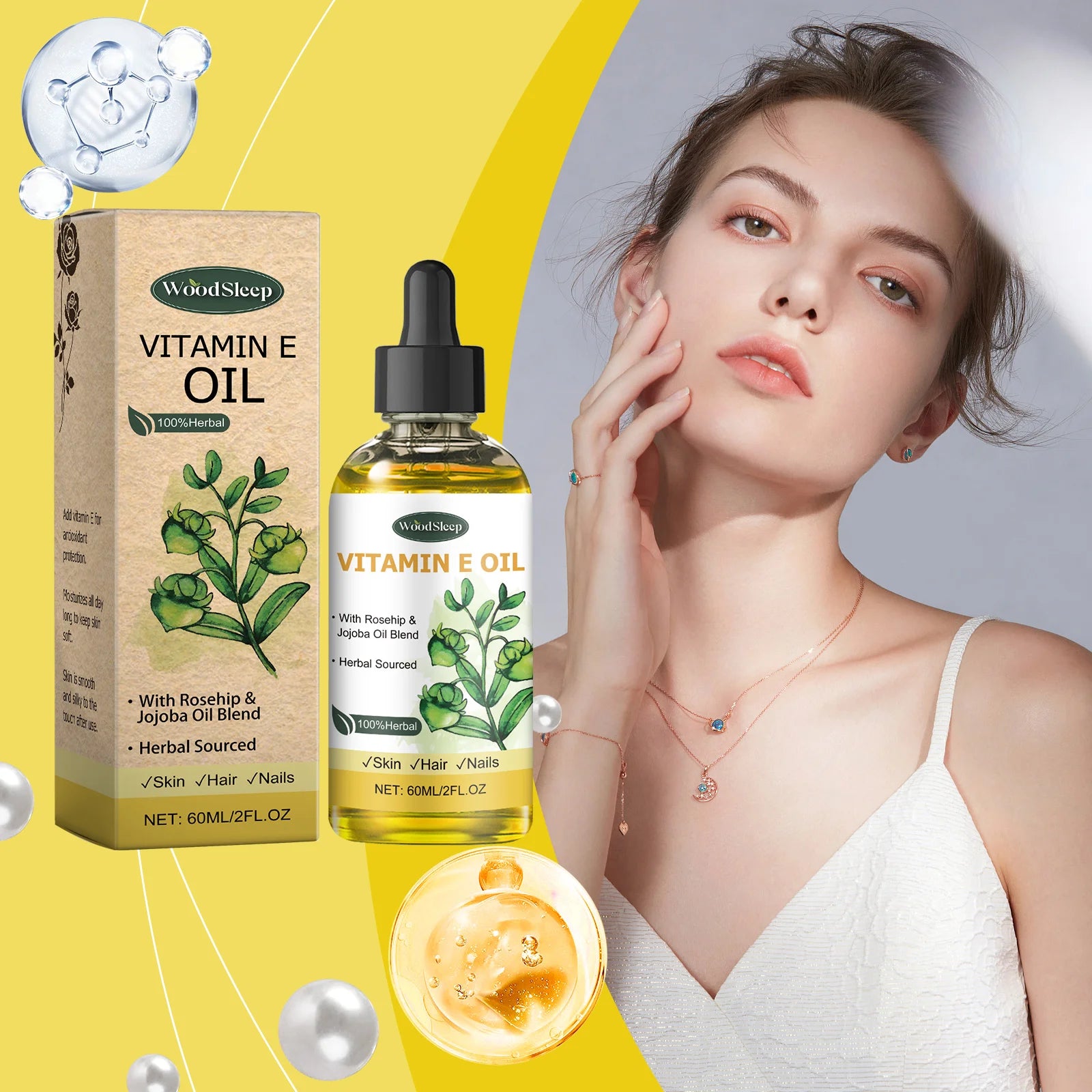 60ml Natural Vitamin E Essential Oil For Massage Skin Care Scraping Shower Face Body Nail Hair Eyelash Care Universal Daily Care