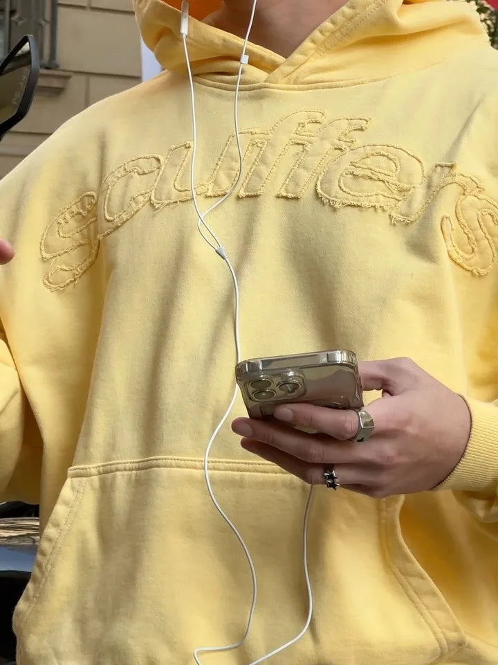 Y2k Yellow Embroidery Loose Sweatshirt Women Korean Harajuku Style Casual Pullover Long Sleeve Crop Top Street Fashion Unise