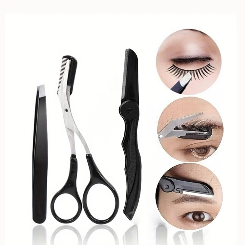 3pcs Suit Eyebrow Suit For Men And Women, Stainless Steel Eyebrow Trimming Beauty Kit Tools Halalzen