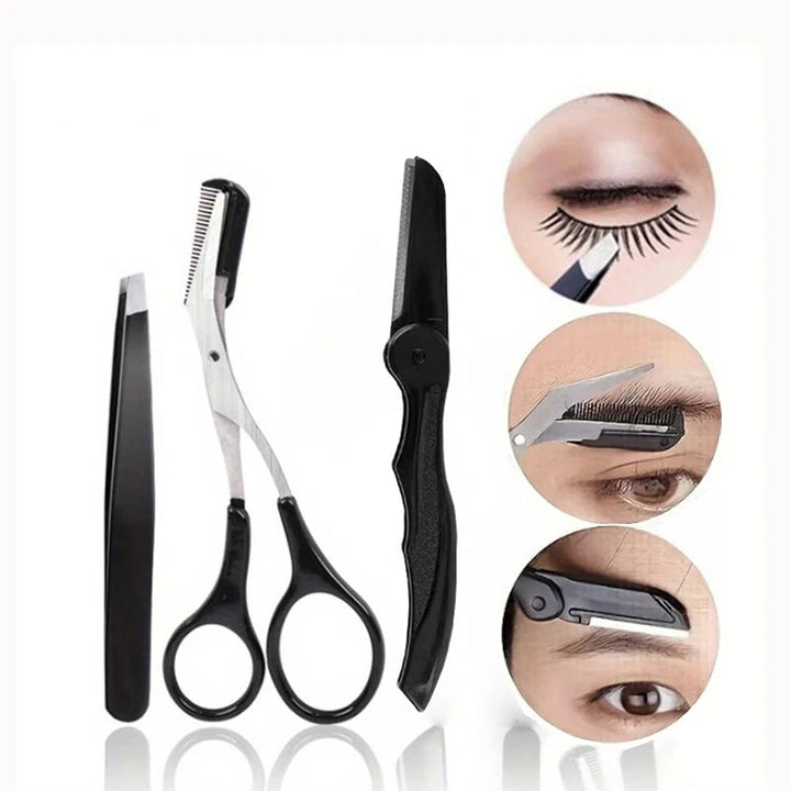 3pcs Suit Eyebrow Suit For Men And Women, Stainless Steel Eyebrow Trimming Beauty Kit Tools Halalzen