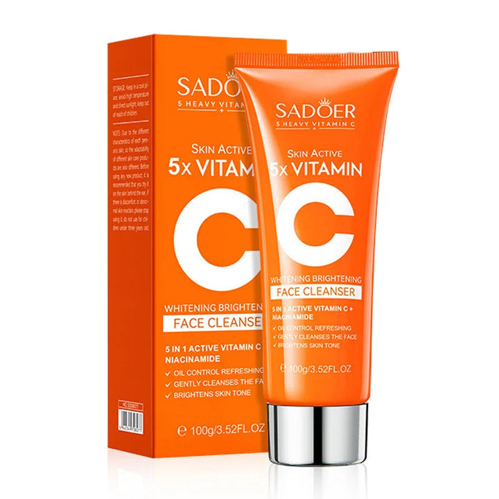 SADOER Vitamin C  Facial Cleanser Face Wash Foam Cleanser Deep Cleansing Moisturizing Whitenting Hydrating Skin Care Halalzen