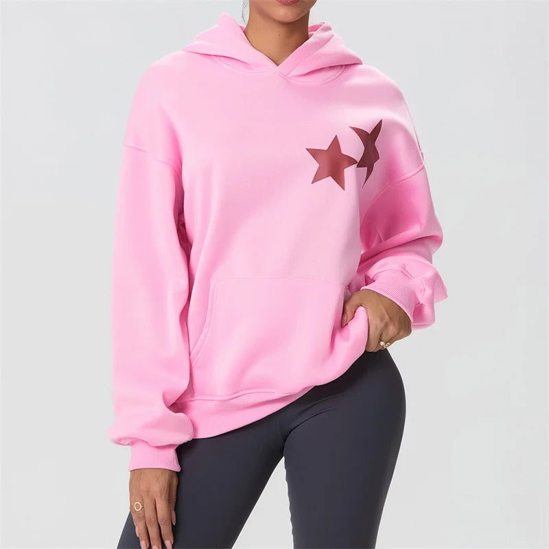 Gothic Graphic Oversized Sweatshirt Y2k Women Preppy Hoodies Long Sleeve Hooded Pullover Sweaters Aesthetic Pockets Streetwear