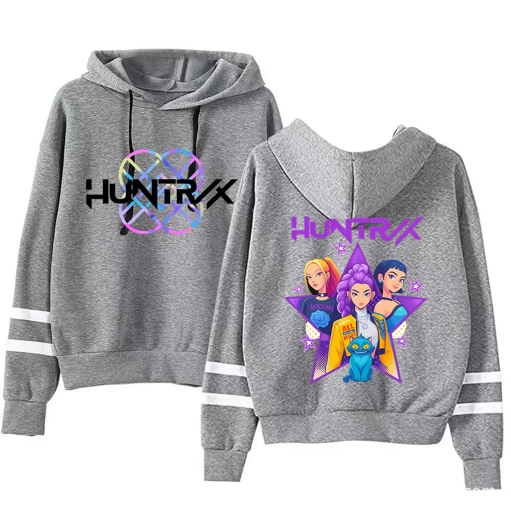 Y2k Anime Kpop Demon Hunter Hooded Hoodies Woman Cartoon Huntrix Kpop Rumi Graphic Hoodie 90s Casual Long Sleeve Pullovers Tops