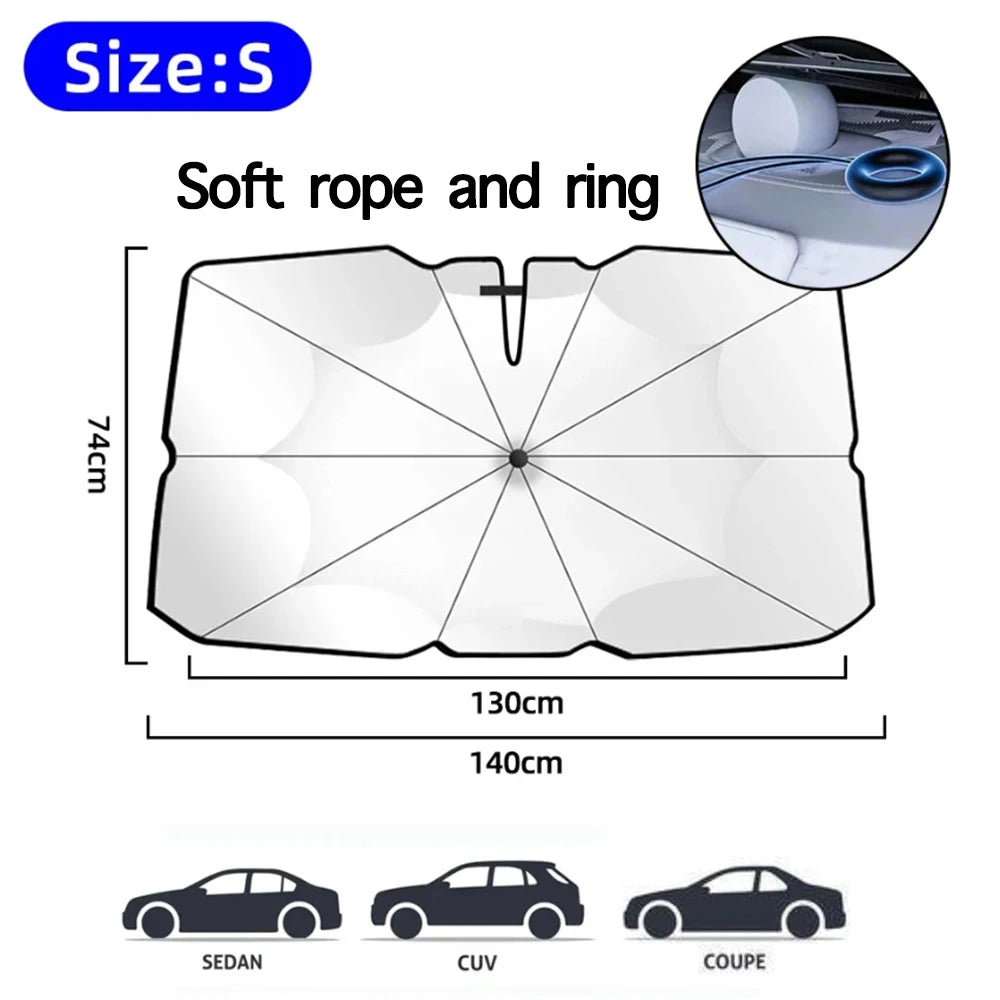 Car Umbrella Sunshade Windshield Front Cover Window Foldable Sun Shade Block Heat Portable Bent Parasol Auto Curved Model Shades