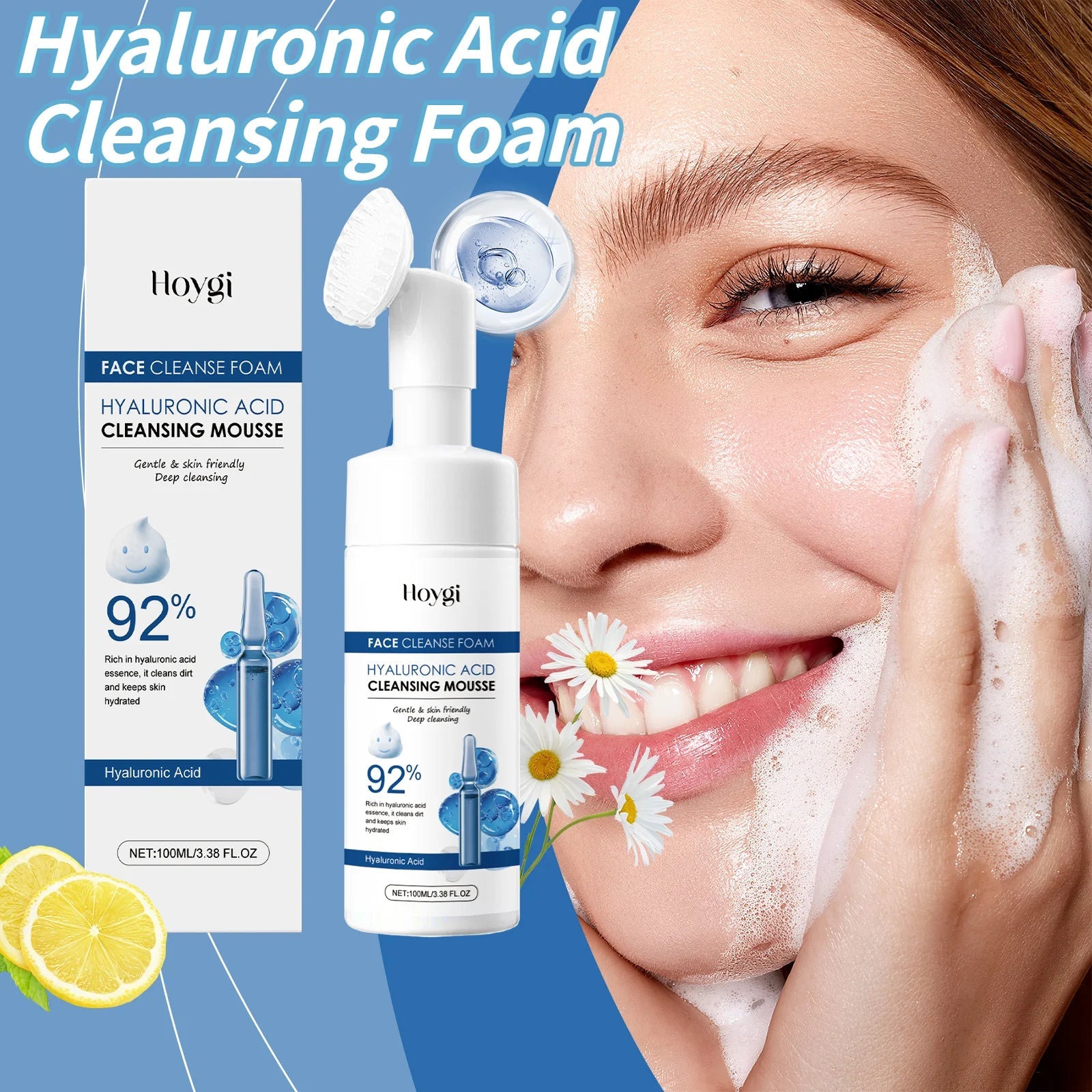 Hyaluronic Acid Cleansing Foam Facial Skin Mildly Cleansing&Attenuating Fine Lines Deep Moisturizing Nourishing Facial Cleanser Halalzen