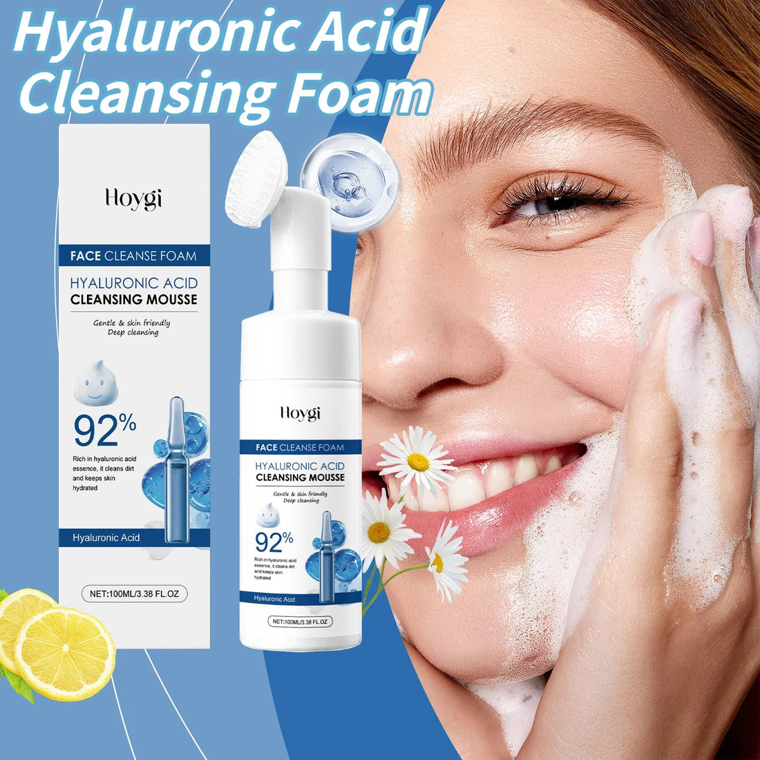 Hyaluronic Acid Cleansing Foam Facial Skin Mildly Cleansing&Attenuating Fine Lines Deep Moisturizing Nourishing Facial Cleanser Halalzen