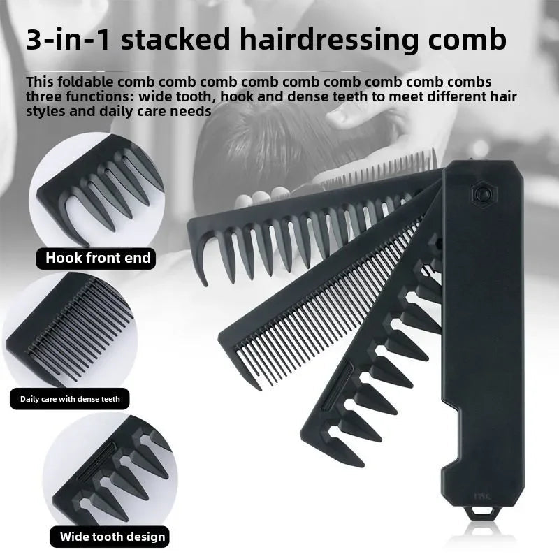 Multifuncional 3-in-1 Plastic Folding Pocket Combs Barber Men Oil Head Beard Combs Portable Wide Tooth Combs Hair Styling Tools Halalzen