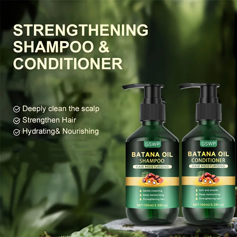GSWP Batana Oil Shampoo Conditioner Set: Deeply moisturizes repairs, enhances shine and smoothness, soothes the scalp.100g+100g Halalzen