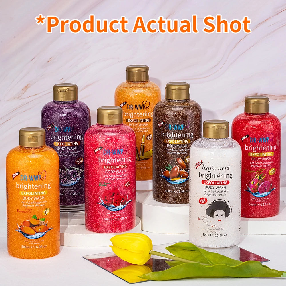 Rose Lavender Kojic Acid AHA Shower Gel Deep Cleansing Brighten Skin Scrub Body Wash Exfoliator Body Care Fragrance Skincare Halalzen