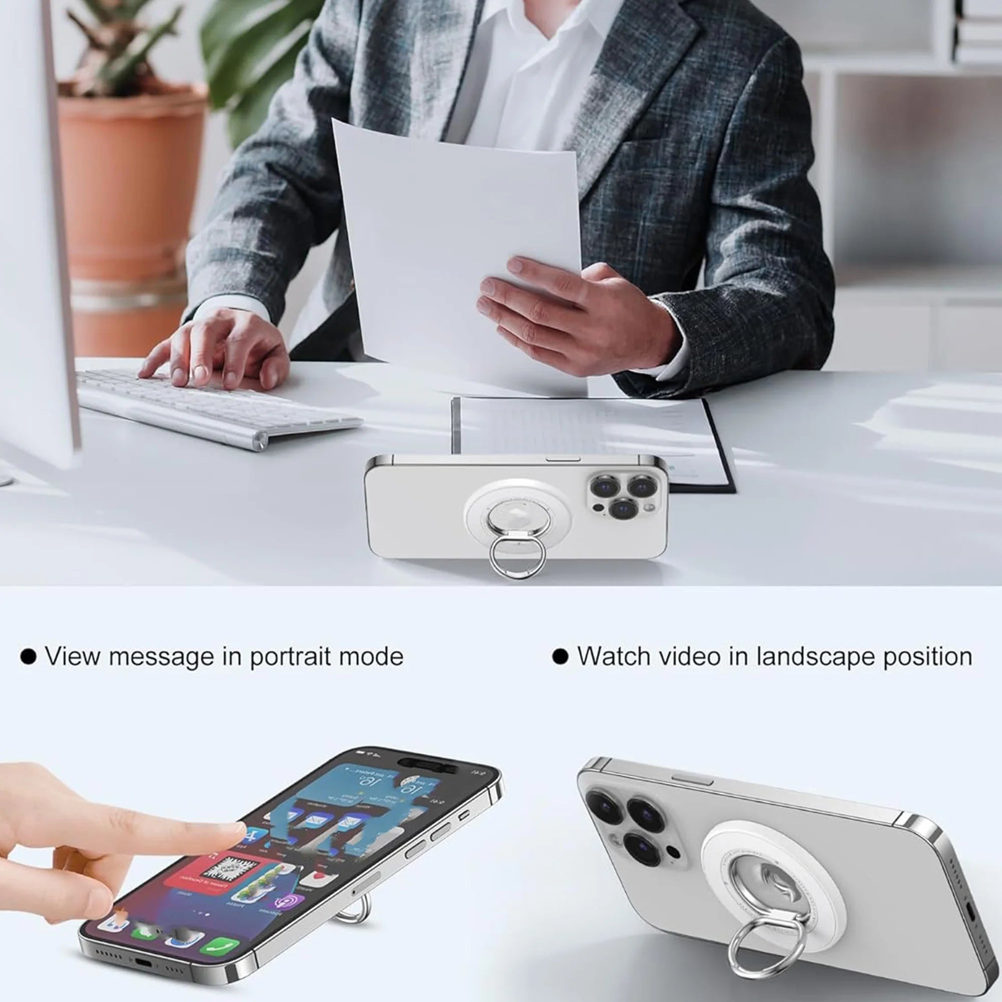 Magnetic Ring Phone Holder 360 degree Rotating 90 degree Flip Phone Anti-slip Using for Business Gyming Movies or Learning Cook