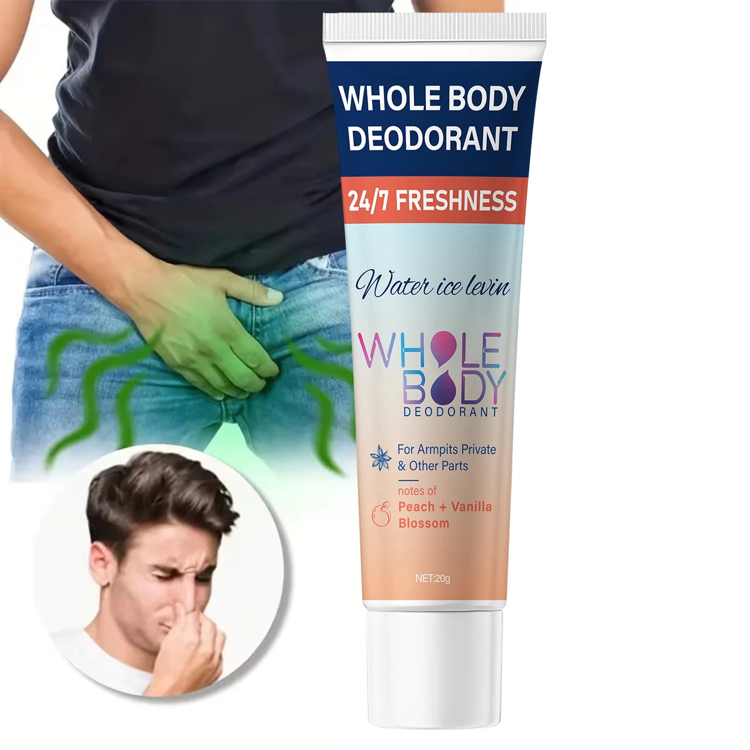 24/7 Freshness Whole Body Deodorant for Armpits & Private Parts with Hyaluronic Acid & Peach Vanilla Scent.