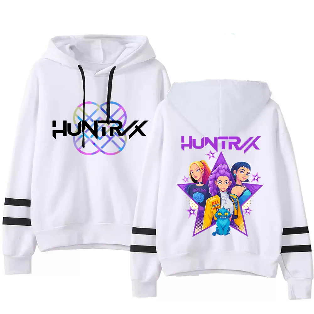Y2k Anime Kpop Demon Hunter Hooded Hoodies Woman Cartoon Huntrix Kpop Rumi Graphic Hoodie 90s Casual Long Sleeve Pullovers Tops