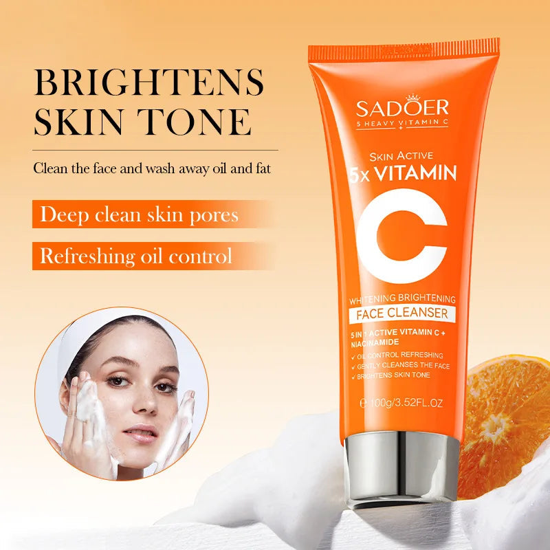 SADOER Vitamin C  Facial Cleanser Face Wash Foam Cleanser Deep Cleansing Moisturizing Whitenting Hydrating Skin Care Halalzen