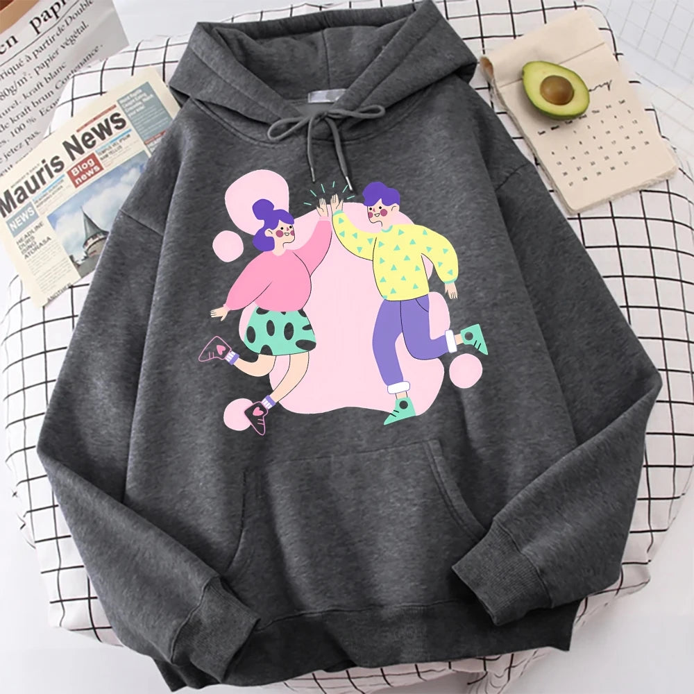 Eye Catching Hoodies Graphic Oversized Y2K Woman Streetwear Sweater With Colorful Print Casual Loose Fit Unisex Winter Clothing