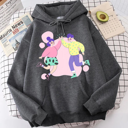 Eye Catching Hoodies Graphic Oversized Y2K Woman Streetwear Sweater With Colorful Print Casual Loose Fit Unisex Winter Clothing