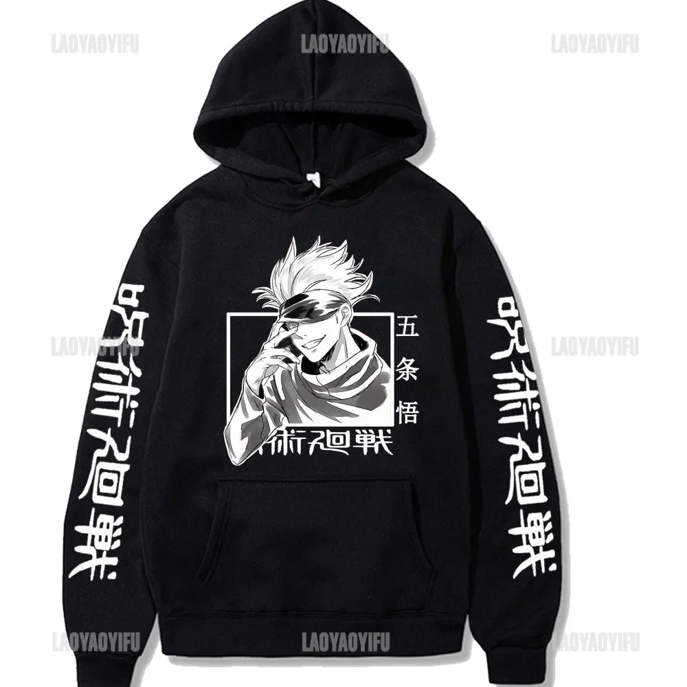 Japan Anime Jujutsu Kaisen Men Women Hoodies Satoru Gojo Loose Sweatshirt Unisex Autumn Warm Casual Streetwear