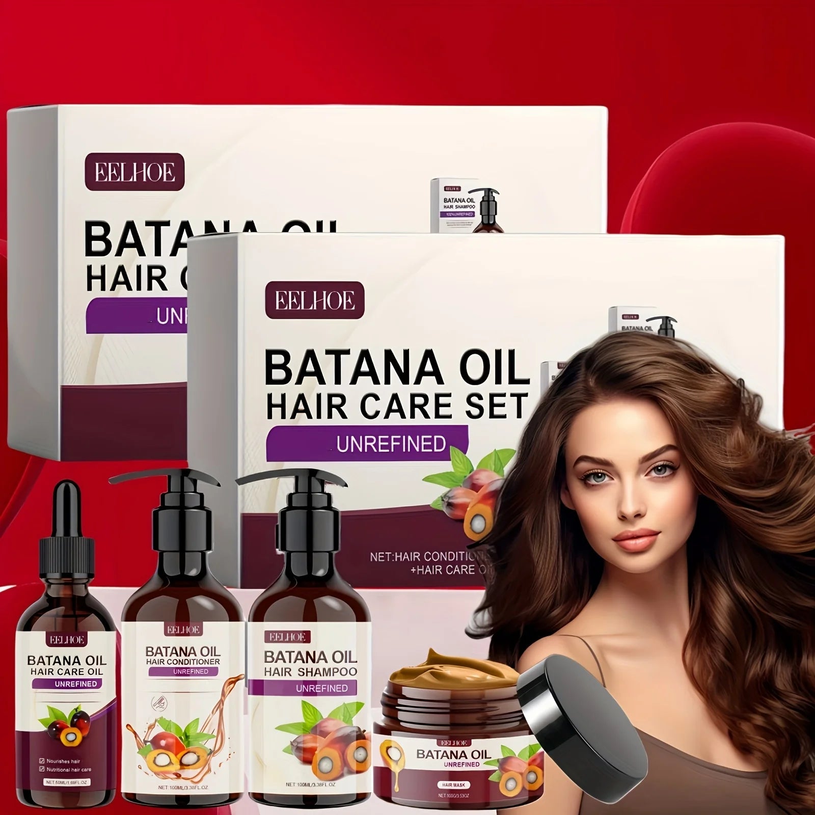 Batana Oil Hair Care Set - Shampoo, Conditioner, Hair Mask and Scalp Oil for All Hair Types Halalzen