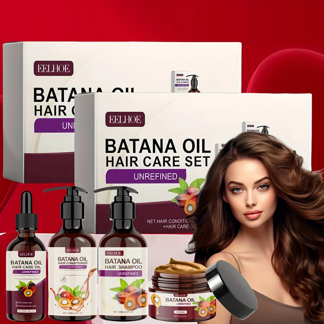 Batana Oil Hair Care Set - Shampoo, Conditioner, Hair Mask and Scalp Oil for All Hair Types Halalzen
