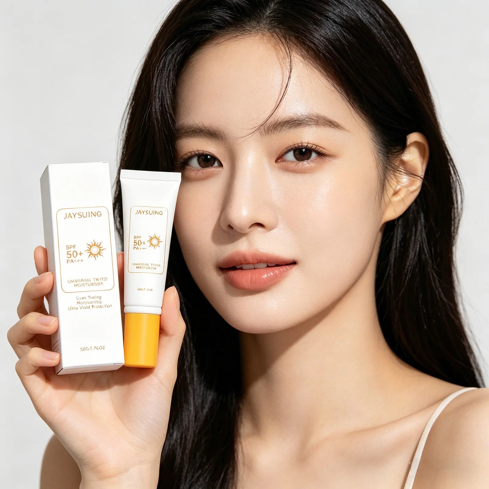 Jaysuing Tinted Sunscreen Spf 50 Anti UV Protection Waterproof Even Skin Tone Matte Finish Summer Outdoor Tinted Moisturizer 50g