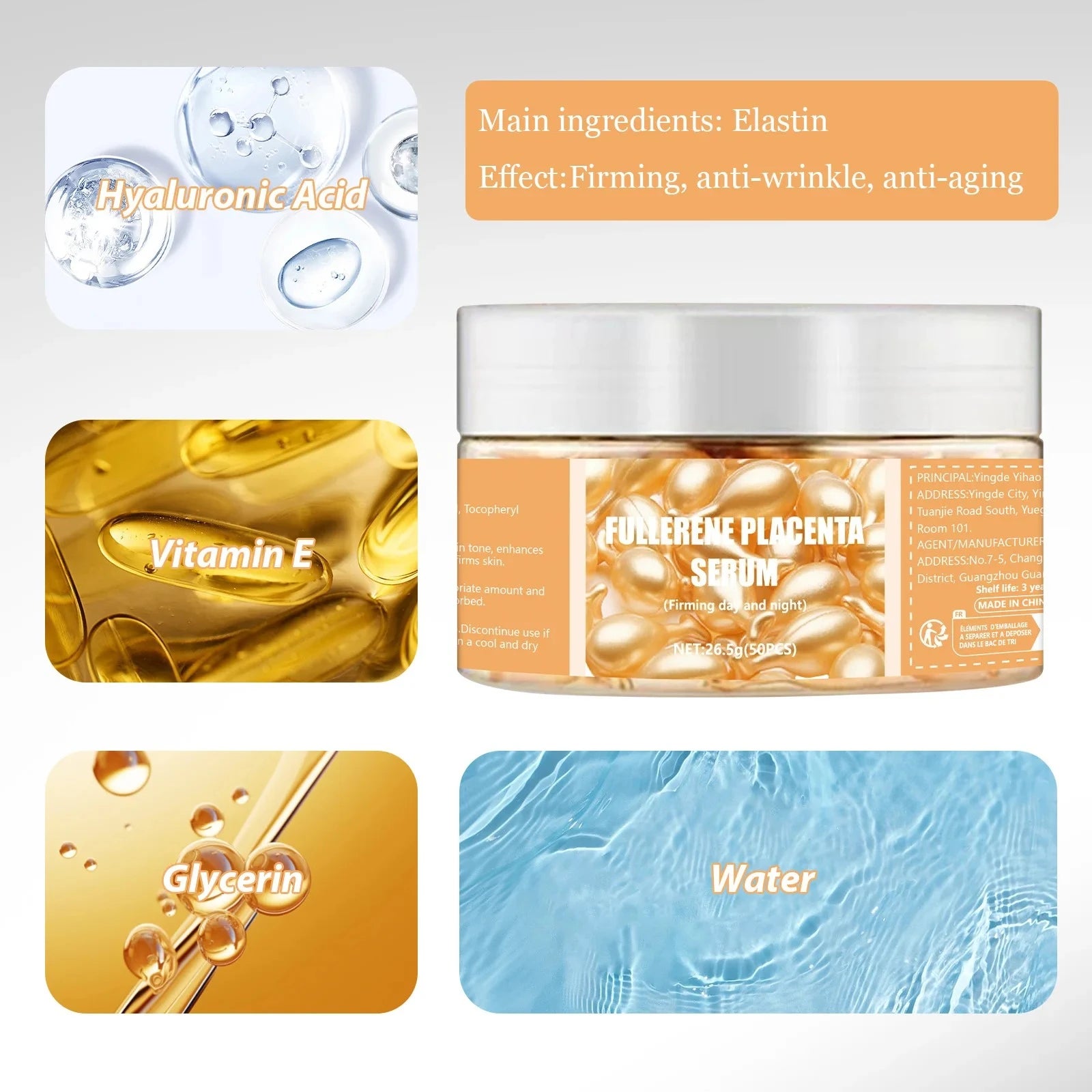 50Pcs Collagen Facial Capsule Serum Anti Acne Wrinkle Remover Firming Whitening Hyaluronic Acid Skin Care Essence