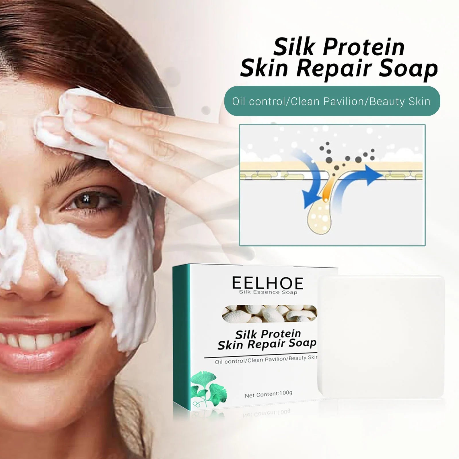 Goat Milk Soap Silk Protein Skin Repair Soap Deep Cleaning Face Wash Face Purifying Mask Oil Control Skin Care Moisturizing Soap Halalzen