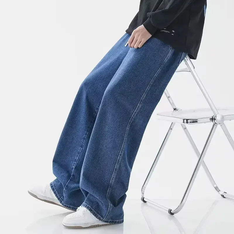 2025 New Streetwear Loose Jeans Men Korean Style Fashion Loose Straight Wide Leg Pants Men's Brand Clothing Black Light Blue