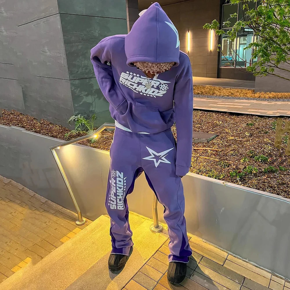 Autumn/Winter Y2K Hoodie Suit Flared Trousers Oversized Men's clothing Fashion Trend High Street Pants Casual Oversized Sets